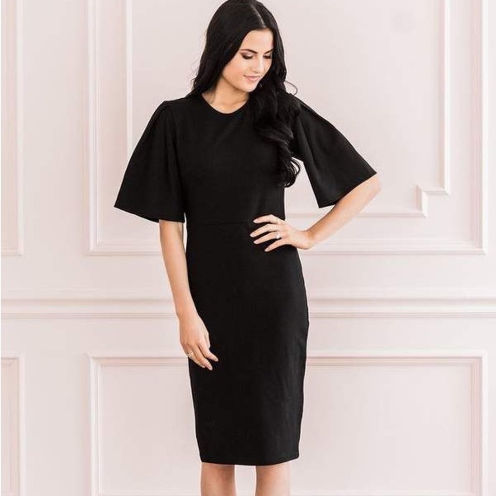 Rachel Parcell flutter sleeve black ponte dress